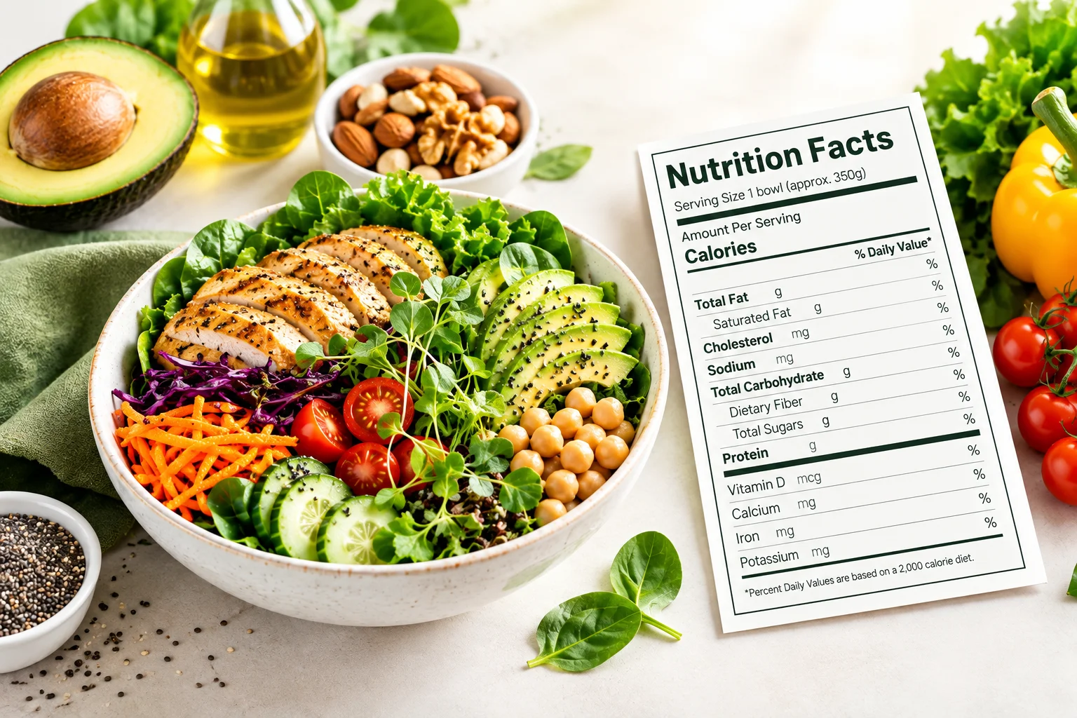 A clear educational visual explaining how to read nutrition labels, including serving size, calories, protein, fiber, added sugar, sodium, and Percent Daily Value for smarter food choices.